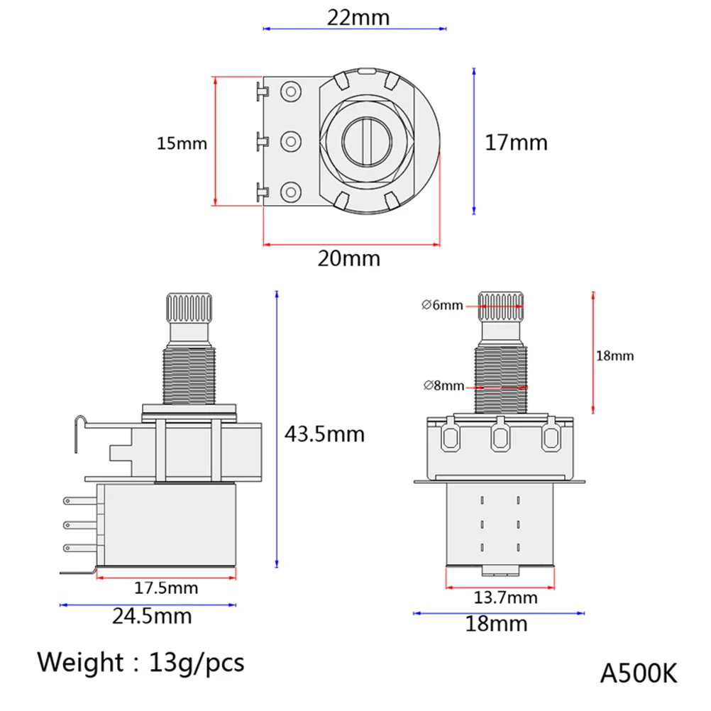 

Potentiometer Guitar Amp Volume A500K Shaft Audio Potentiometers Push and Pull Potentionmeter