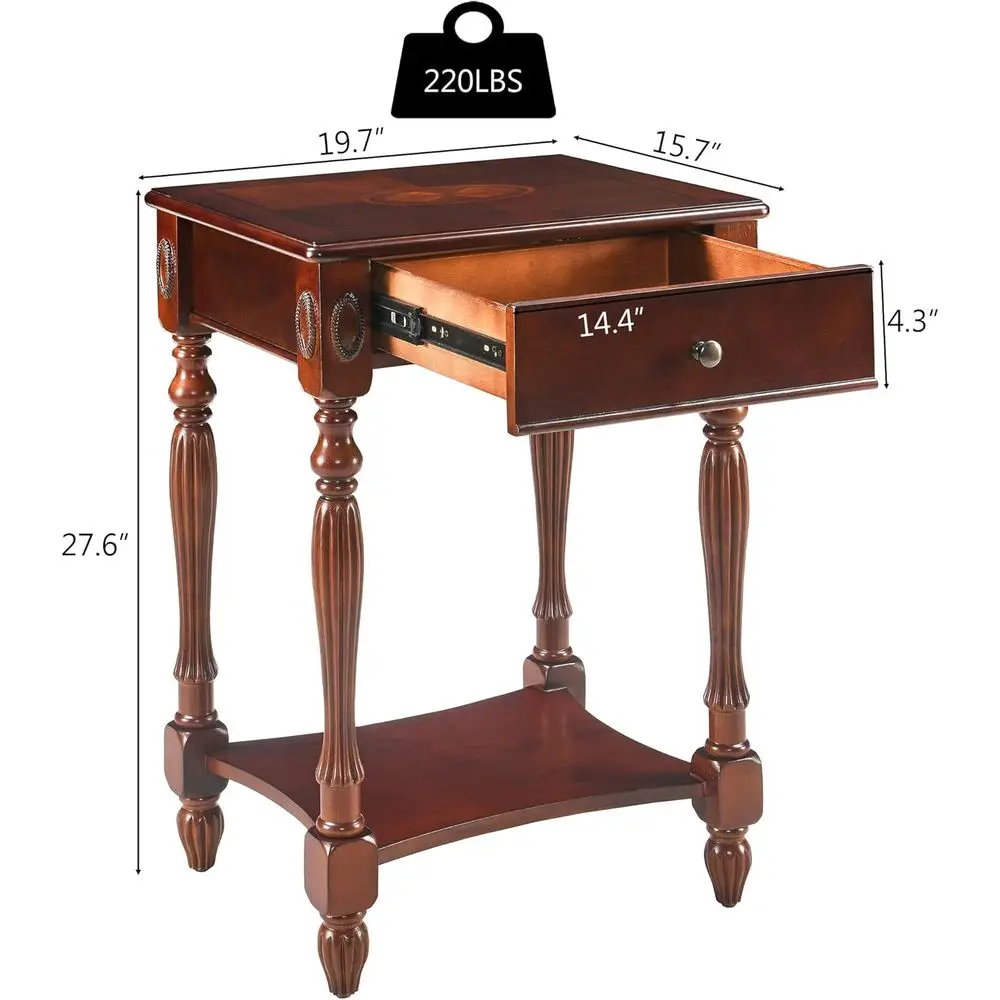 Narrow End Side Table with Der and Storage Shel Set o 2, Soa Beside Table,No-Tools Assembly Antique Wood Nightstand or Living Ro