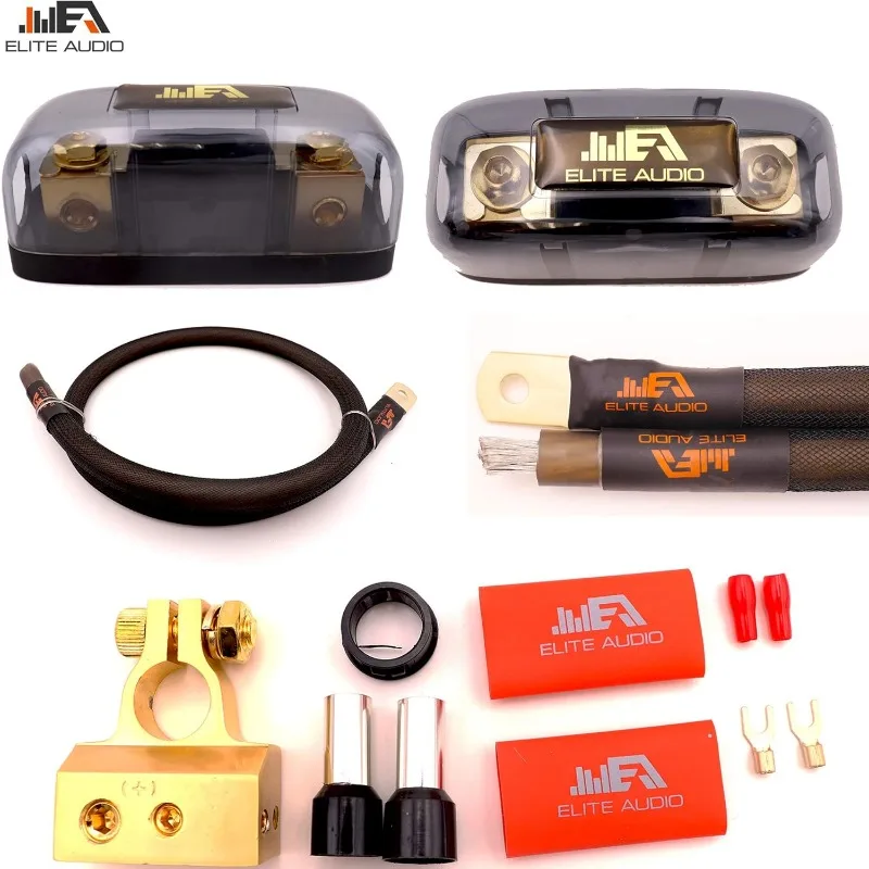 Kit kabel Amplifier Pro-daya maksimal 5000W, kabel tembaga bebas oksigen, pemegang Sekring ANL kuningan, 0 Gauge