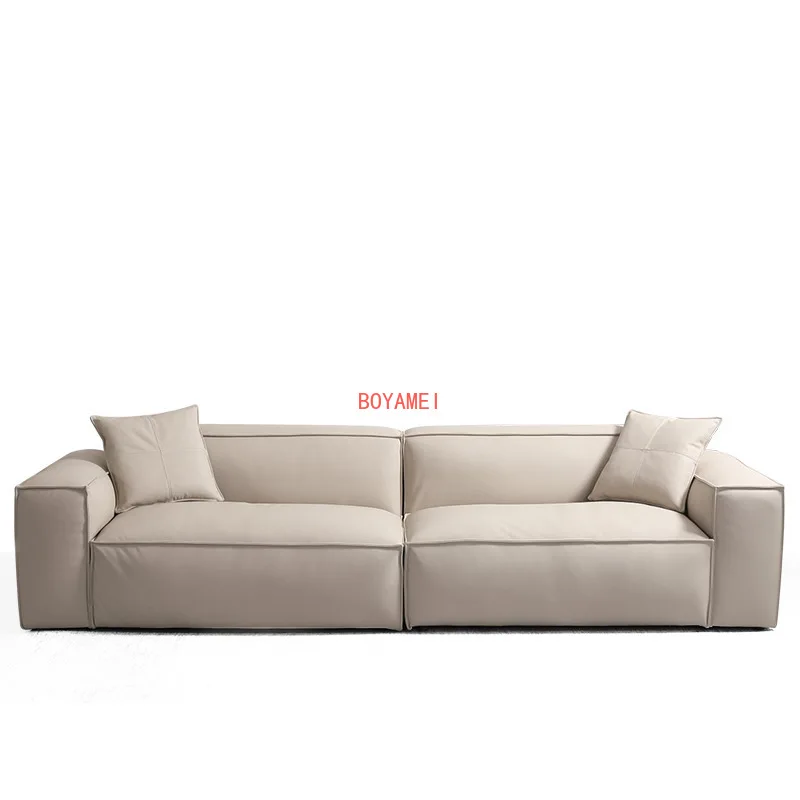 Leather sofa Italian minimalist tofu block sofa living room straight sofa combination square sofa three-person furniture