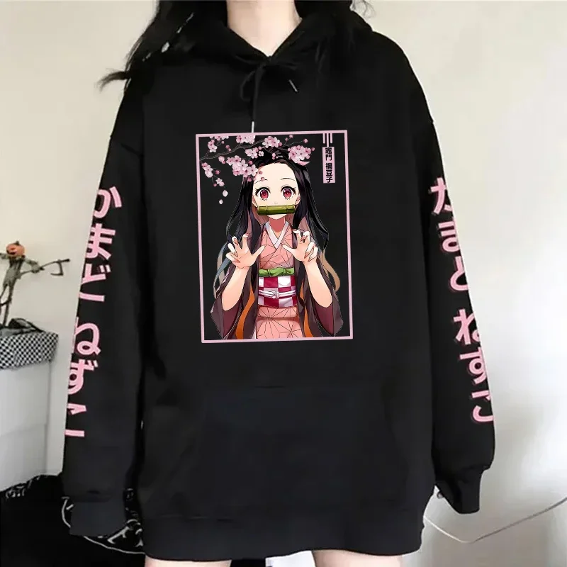 Autumn And Winter Popular Anime Kamado Nezuko Printed Hooded Hoodies For Women Coat Fashion Plus Size Clothing