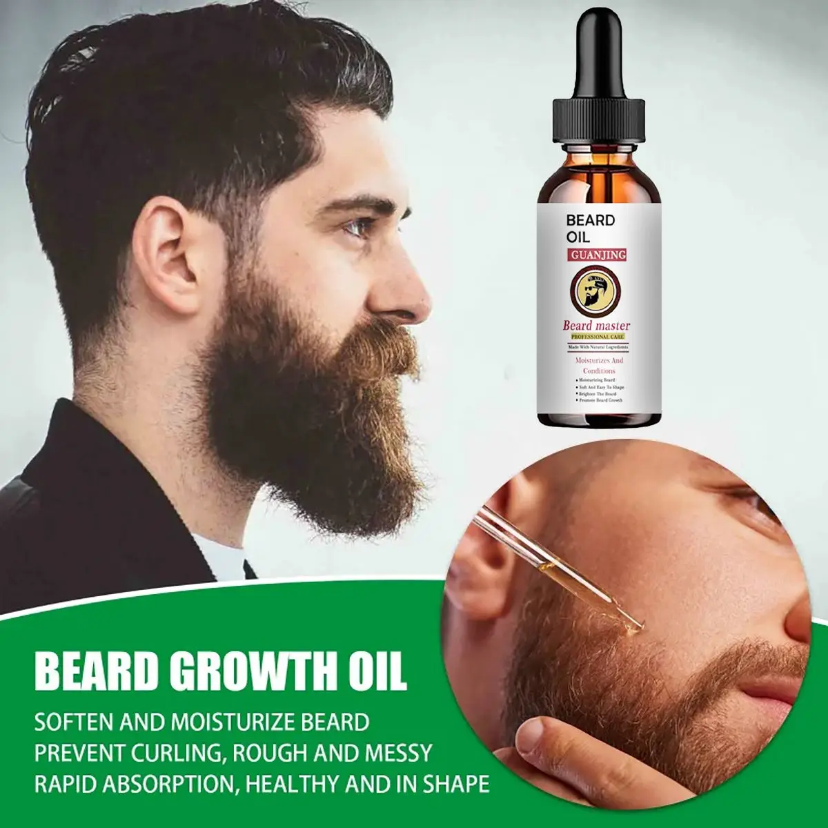 Beard Growth Oil for Men Quick Absorption Moisturize Beard Effective Beard Enhancer Serum Natural Plant Beard Treatment 60ML