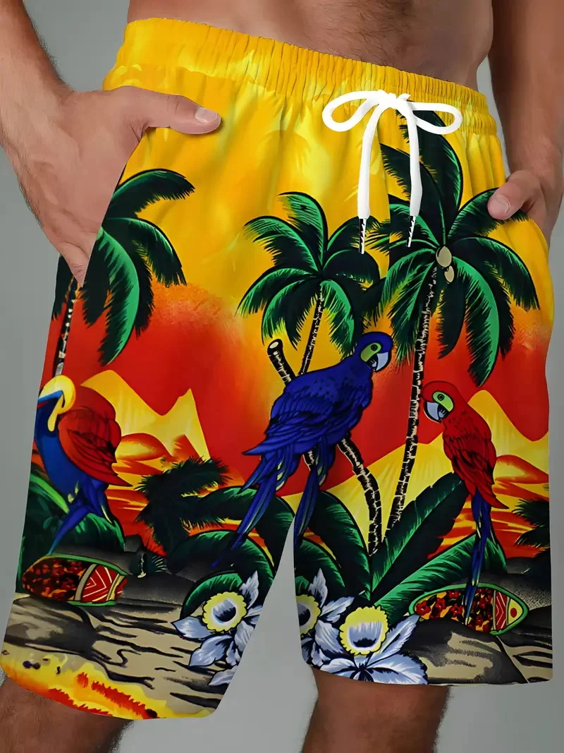 الرجال الاستوائية الببغاء طباعة الرباط السراويل طباعة كاملة الصيف المتضخم شورتات للبحر الرجال السباحة جذع بحر