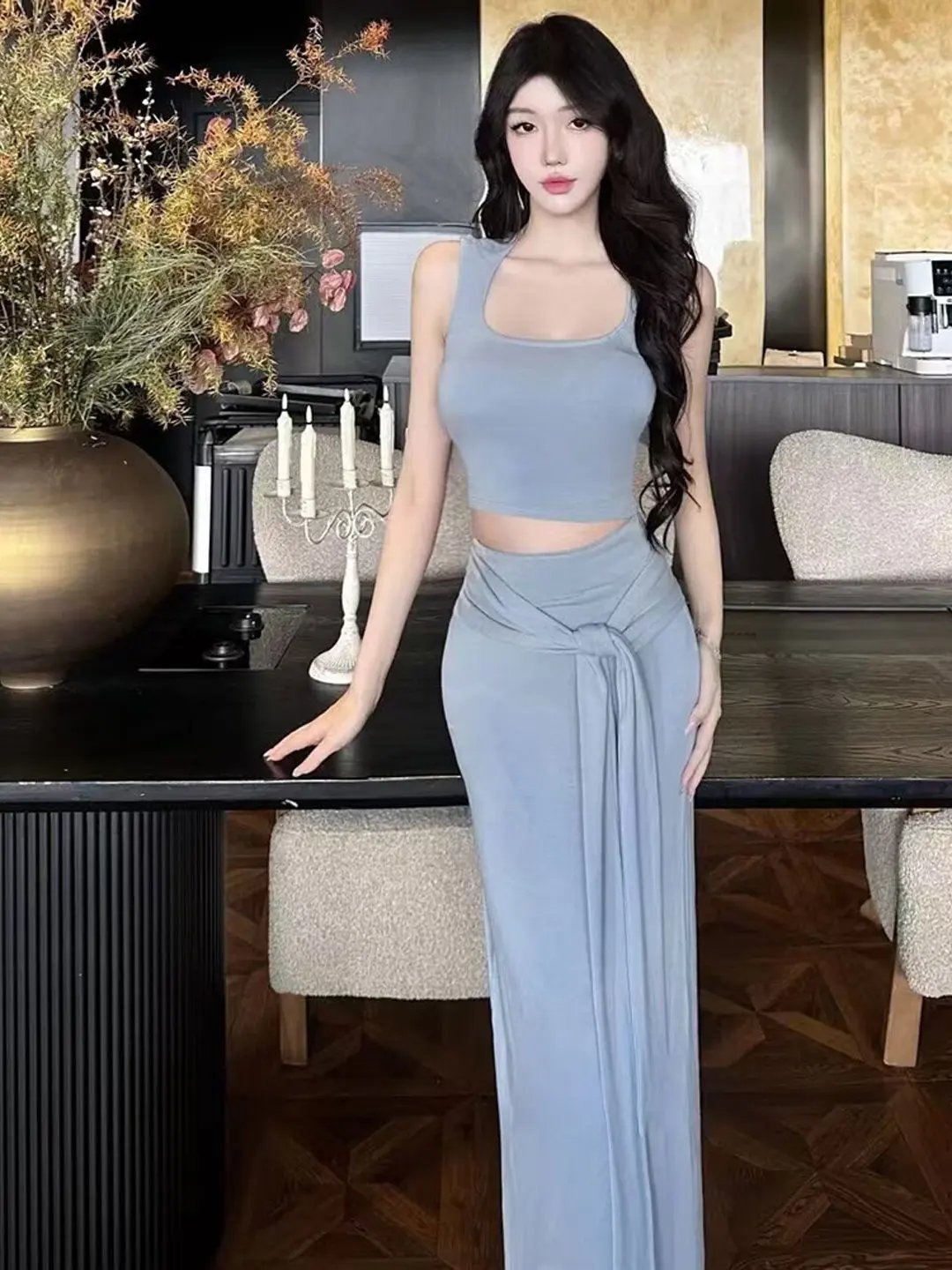 

Gentle Wind Unique Beautiful Halter Top And Wrap around Skirt Two Piece Set Whole Ootd Summer 2026 Comfortable Fashion