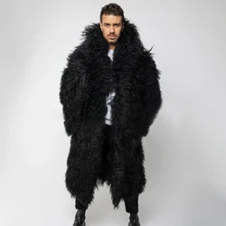 Men's Winter Fur Jacket Natural Lamb Fur Coat Long Real Mongolian Sheep Fur Jackets Black Warm Full Skin Fashion Overcoat