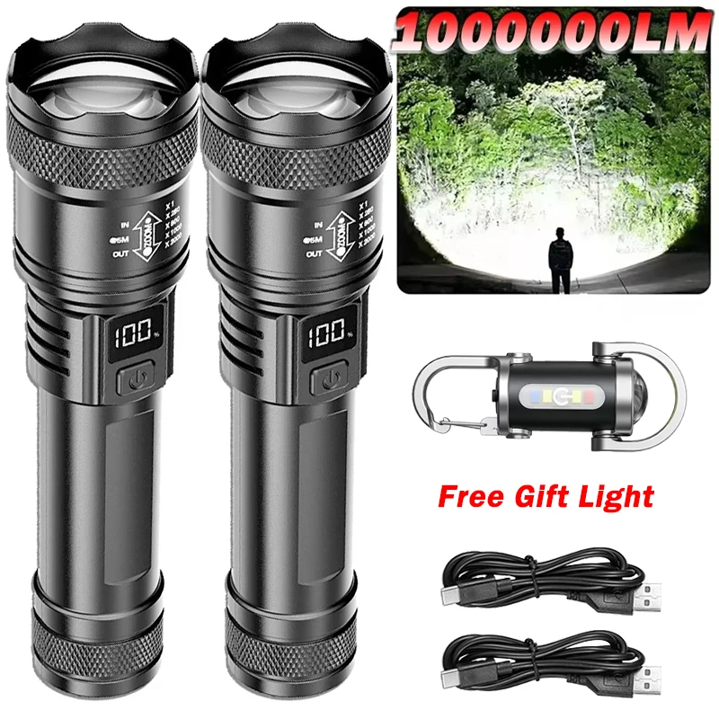 2 قطعة مصباح LED فائق السطوع مصباح يدوي من النوع C قابل لإعادة الشحن طويل المدى تكبير الشعلة التكتيكية في الهواء الطلق التخييم في حالات الطوارئ فانوس الصيد #1