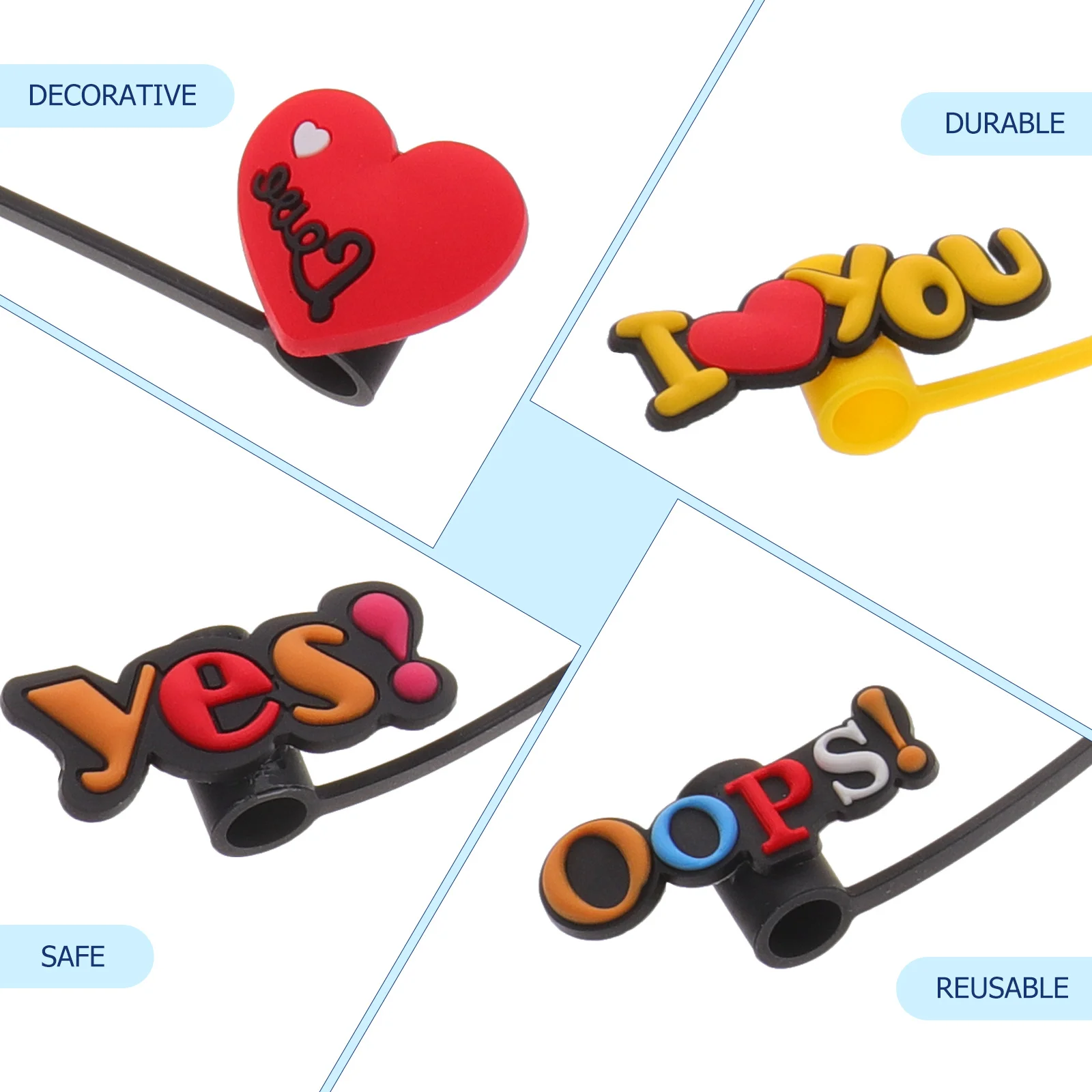 

12Pcs Drinking Straw Caps Cartoon Letter Design Safe Reusable Tips Cover Drinking Straw Cover Party Favors