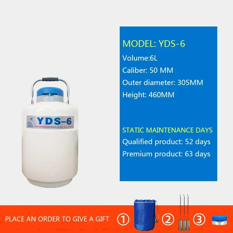 YDS-6 Storage Type Cryogenic Liquid Nitrogen Tank 6L Sealed Leak-Proof Aluminum Liquid Nitrogen Tank Liquid Nitrogen Container