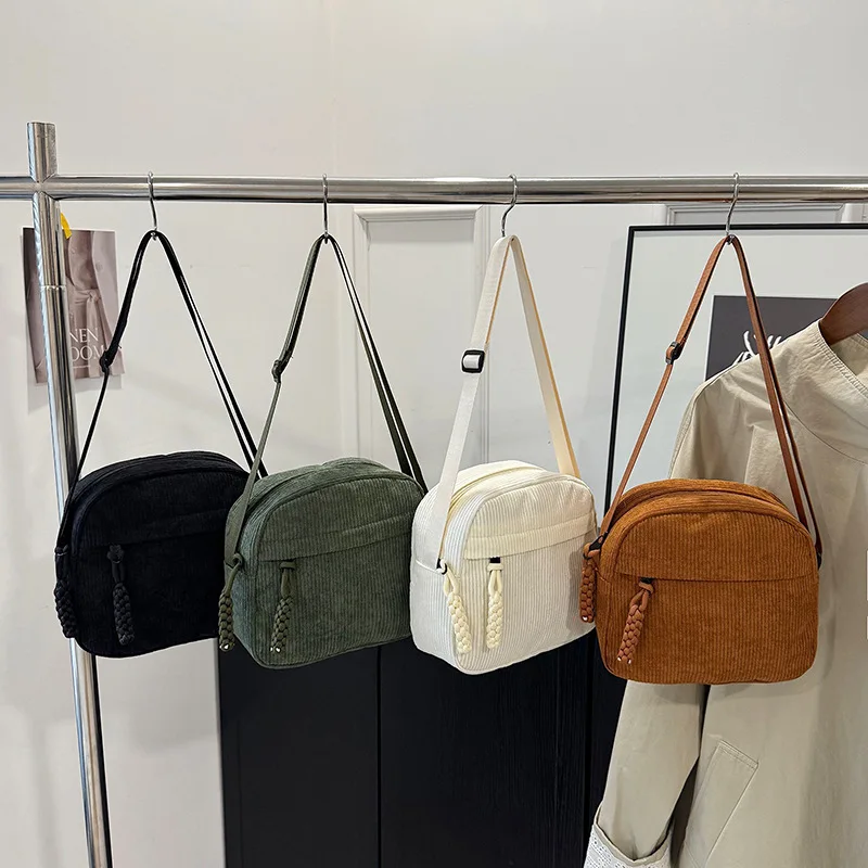 

Simple Versatile Crossbody Bag Fashionable Casual Small Square Bag Personalized Commuting Shoulder Bag Corduroy Unisex Handbag