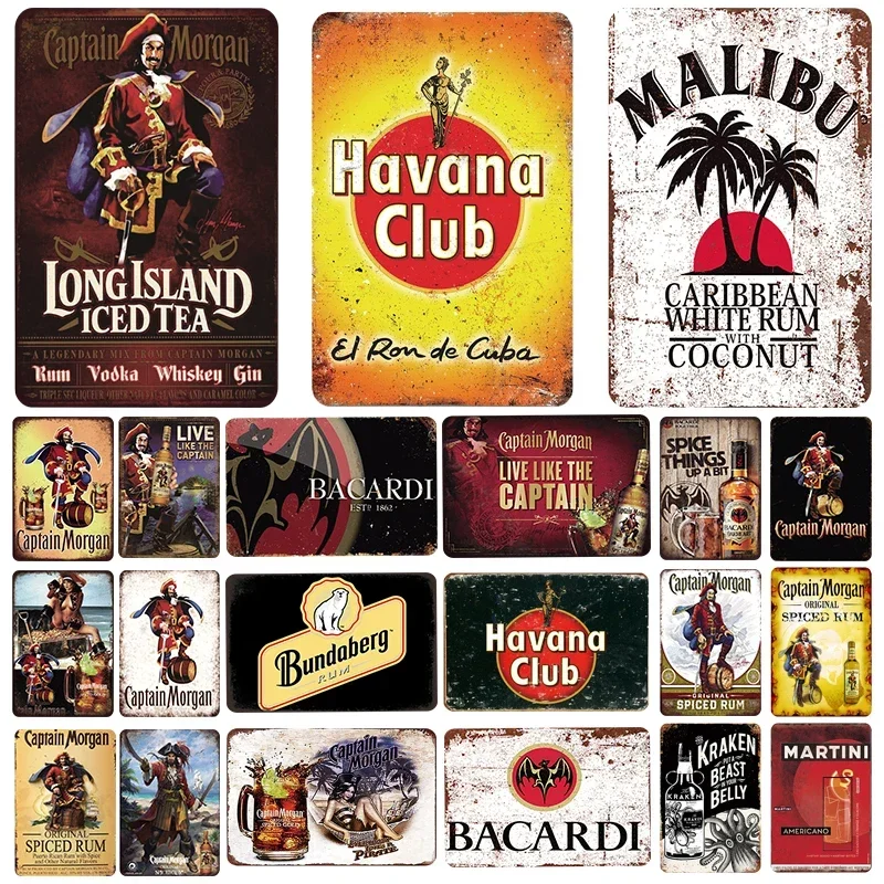 Retro Vintage Captain Morgan Bacardi Rum Metal Signs Tin Sign Metal Plaque Wall Poster For Club Pub Bar Man Cave Wall Decor