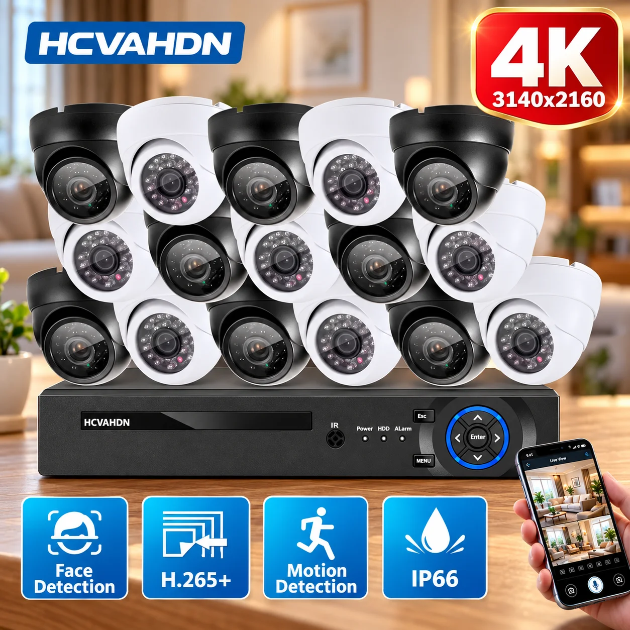 H.265 16Channel CCTV DVR Security Camera System Kit Dome 4K 16CH AHD DVR Kit Indoor Ceiling Camera Video Surveillance System 8CH