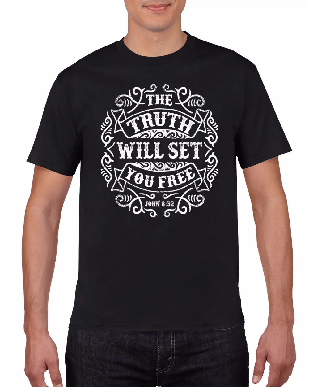 New Fashion Brand Clothing Cheap T Shirt The Truth Will Set You John 8:32 Mens T Shirt Black Tee Shirt Digital Printing Classic