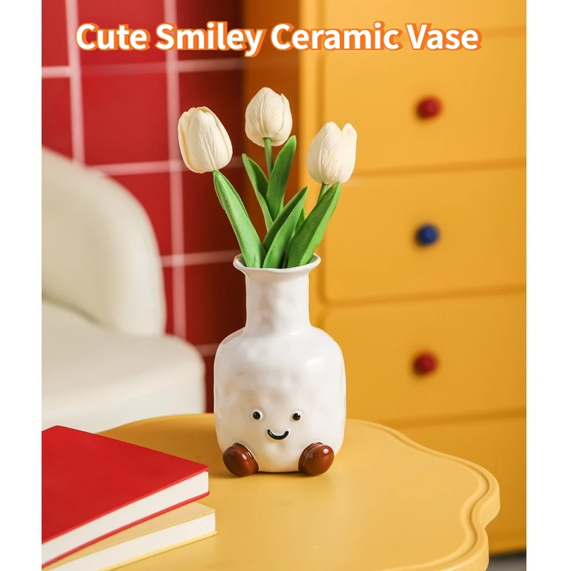 

Керамическая ваза с милым смайликом, цветочная композиция, гостиная, вход, спальня, ТВ-шкаф, роскошное гидропоника, креативное украшение, орнамент