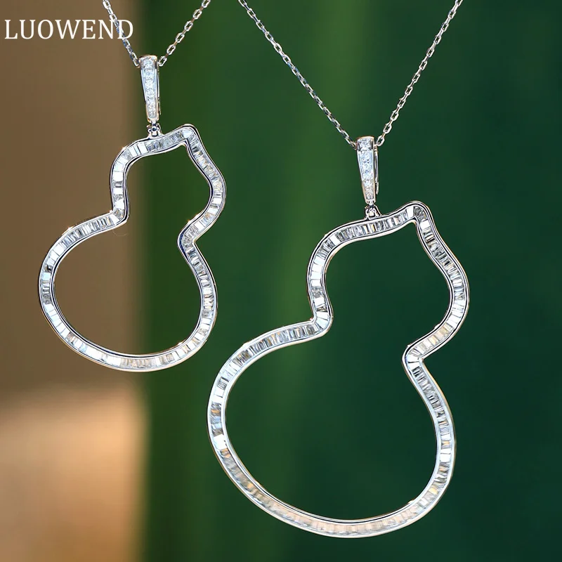 

LUOWEND 18K White Gold Necklace Real Natural Diamonds Two Sizes Pendant Fashion Gourd Shape Fine Jewelry for Women Wedding Party