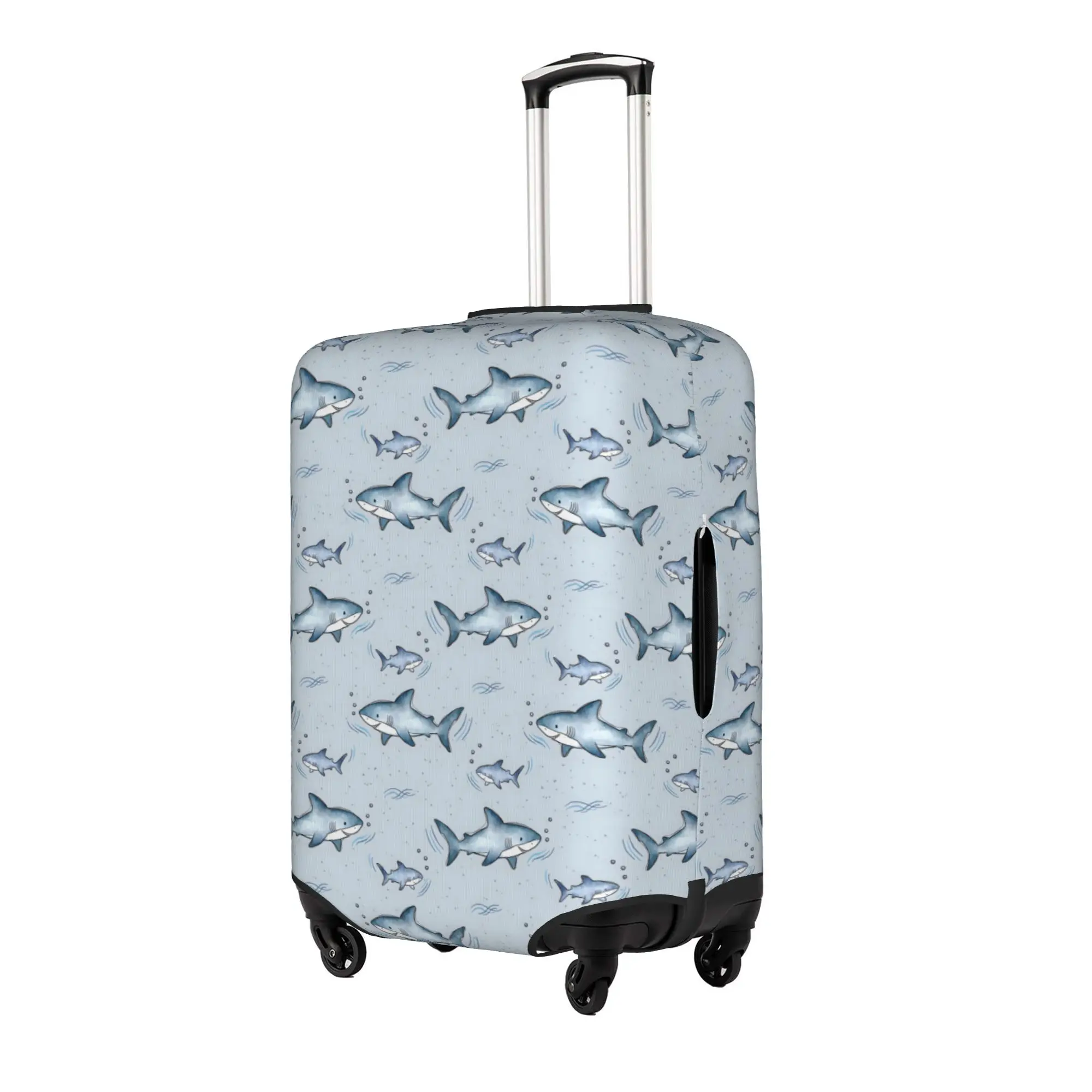 Custom Fashion Blue Watercolour Shark Luggage Cover Protector Elastic Cartoon Fierce Fish Travel Suitcase Covers