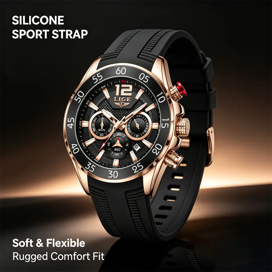 LIGE 2026 New Fashion Men Watches Luxury Men Quartz Watch Casual Silicone Band Men's Sports Watches Reloj Hombre+Box