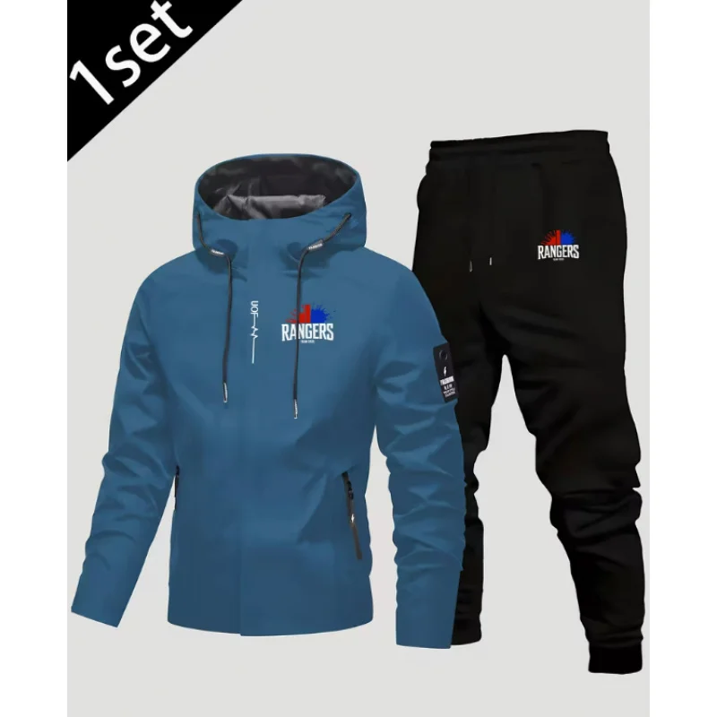 New men's jacket + pants set, versatile two-piece jacket for office, outdoor leisure, and fashion sports in autumn and winter
