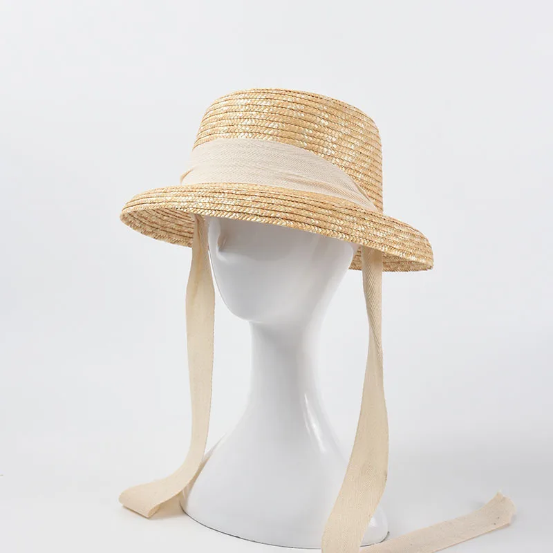 New Style Strap Straw Stalk Fashion Sling Sun Hat Women\'s Spring and Summer Sun Protection Beach Vintage Hepburn Style Straw Hat