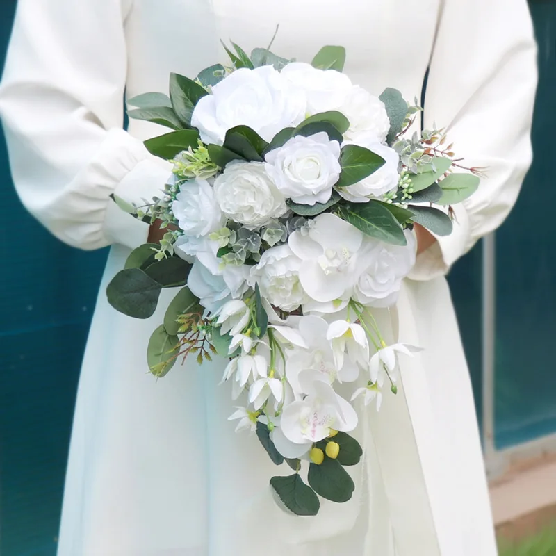 

Wedding Bouquet for Bride White Artificial Rose Bridal Bouquet Flower Bouquets for Wedding Bridesmaids Ceremony Decor