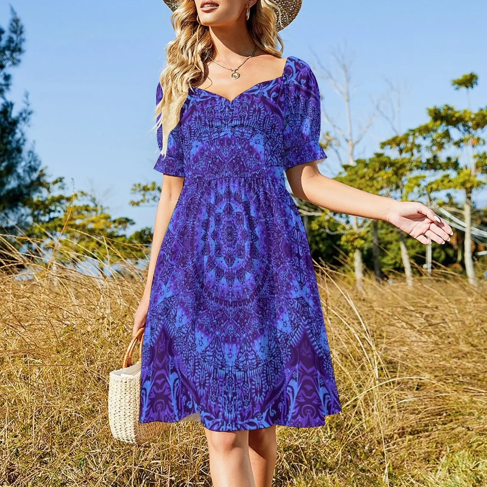 Vestido Indigo Mandala de manga curta para mulheres grávidas vestido de baile