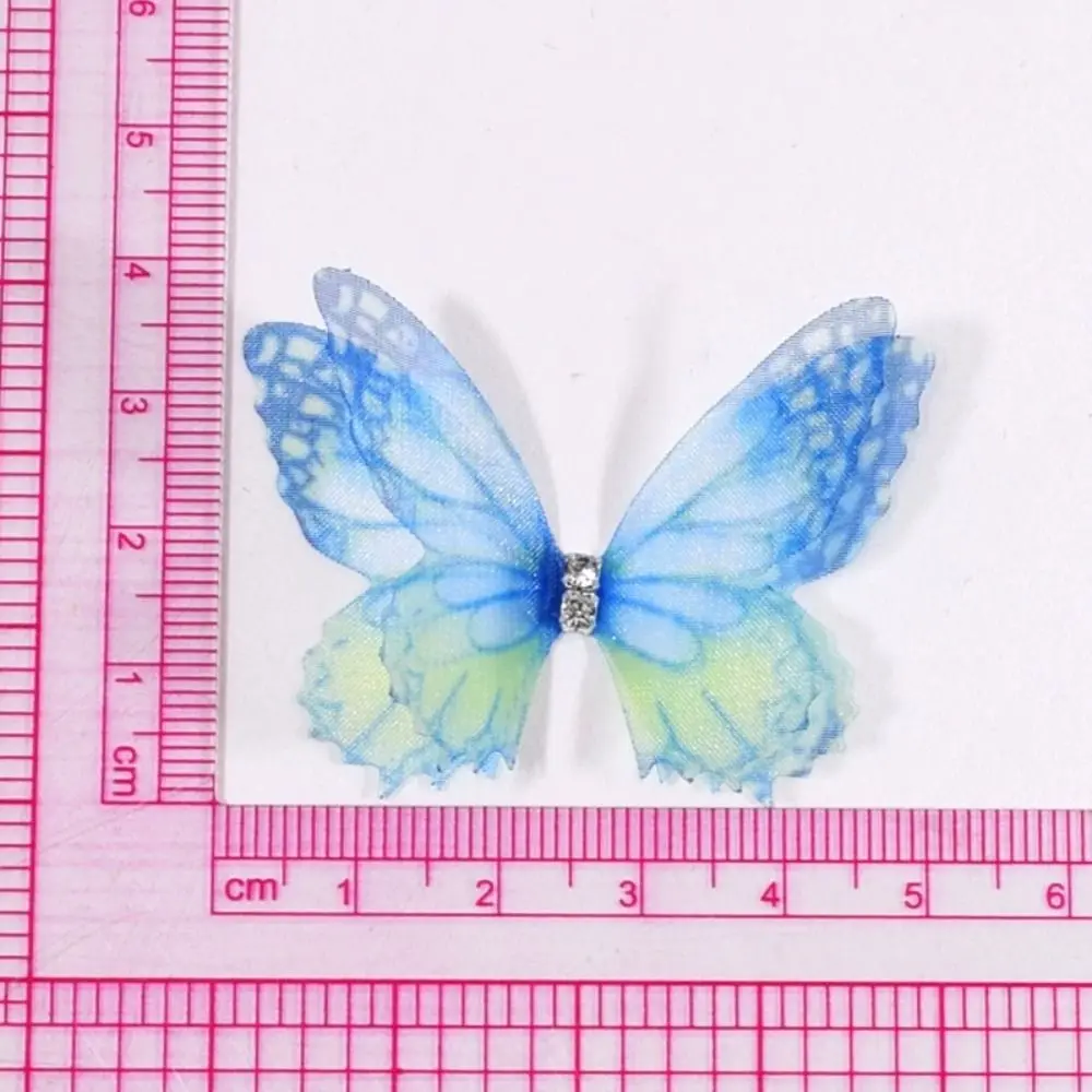 50 pièces d'appliques papillon 3D en tissu organza, dégradé de couleurs, double couche de mousseline, patchs brodés translucides