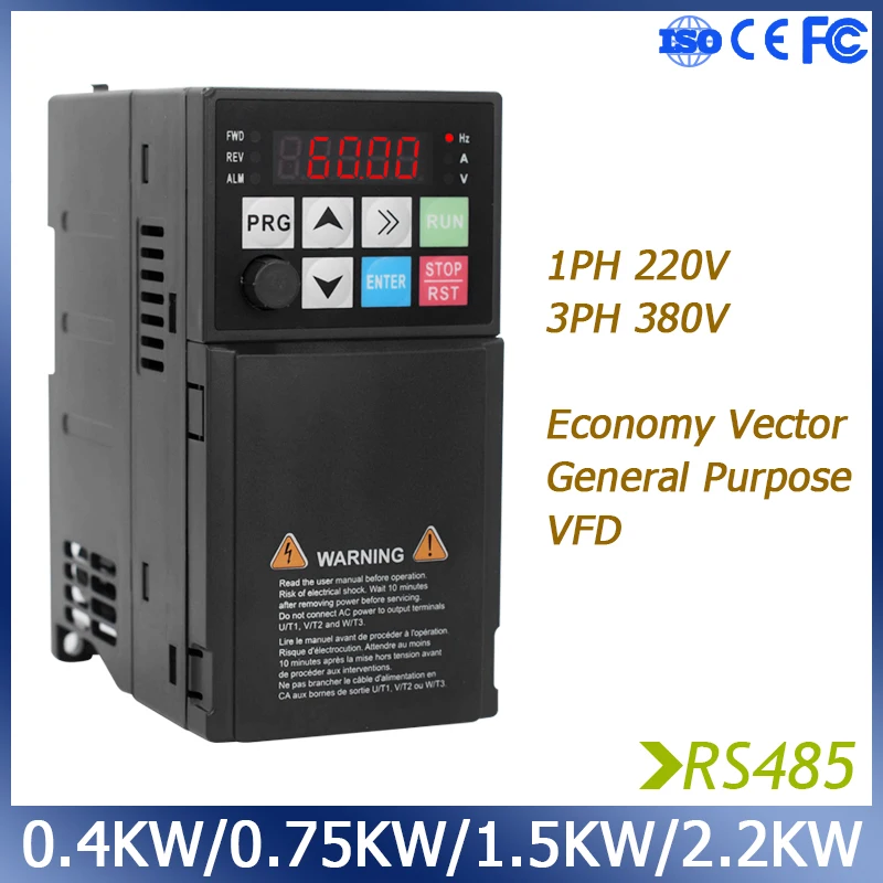 VFD Economy Inverter 220V 380V 0.4KW 0.75KW 1.5KW 2.2KW Water Pump Motor Speed Control Adjustable Frequency Controller AC Drive