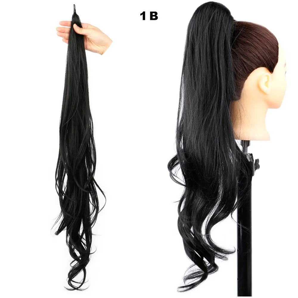 32 Inch Flexible Wrap Around Ponytail Extension Long Wavy Hair Extensions Black Curly Synthetic Ponytails Hairpiece For Women