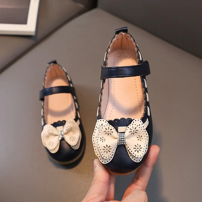 

Princess Baby Girls Shoes Fashion Hollow Cut-outs Bowknot Children's Flats Leather Shoes Toddler Summer Spring Soft Soled Flats