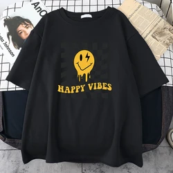 Happy Yellow Ghost Face Pattern T-Shirt Women Street Summer Oversize Tops Cotton Plus Size Tee Clothes Breathable Casual T Shirt