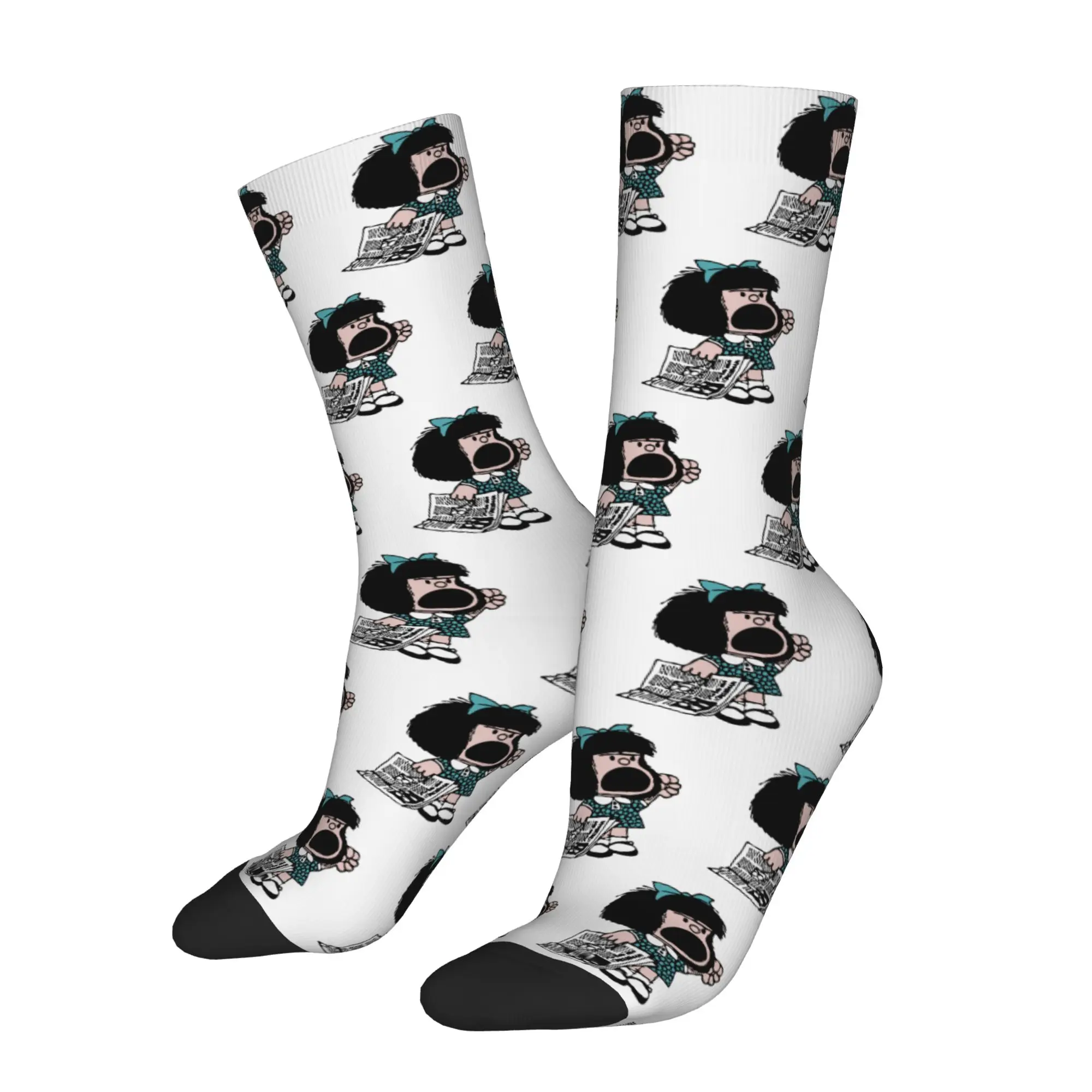 Harajuku Mafalda Protesting Soccer Socks  Polyester Crew Socks for Women Men Breathable