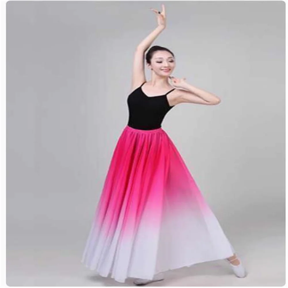 Gradient 85-90CM Długość Hiszpania damskie stroje do flamenco taneczne dwuwarstwowe 720 stopni szyfonowa długa spódnica do tańca towarzyskiego