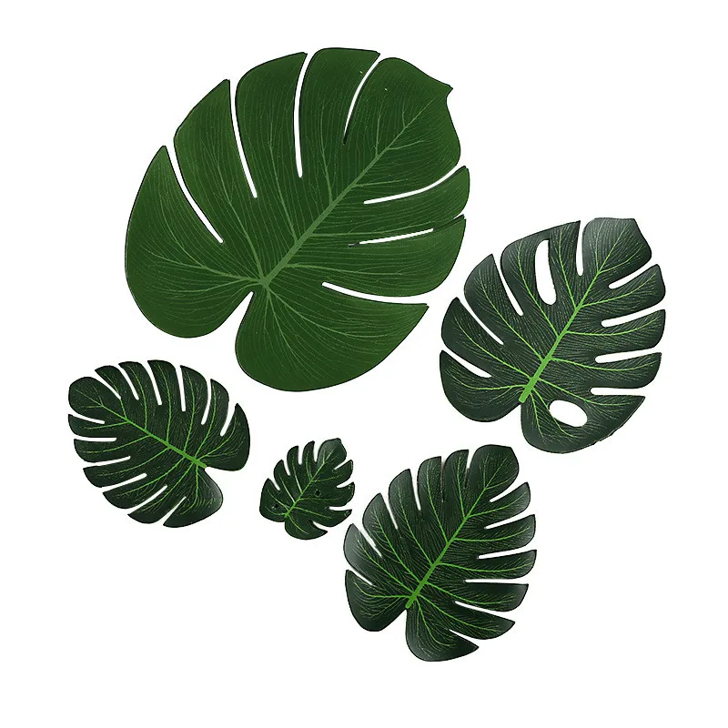 12pcs/Lots Artificial Tropical Monstera Palm Leaves Simulation Leaf for Hawaiian Theme Party Home Garden Decoration Fake Leaves