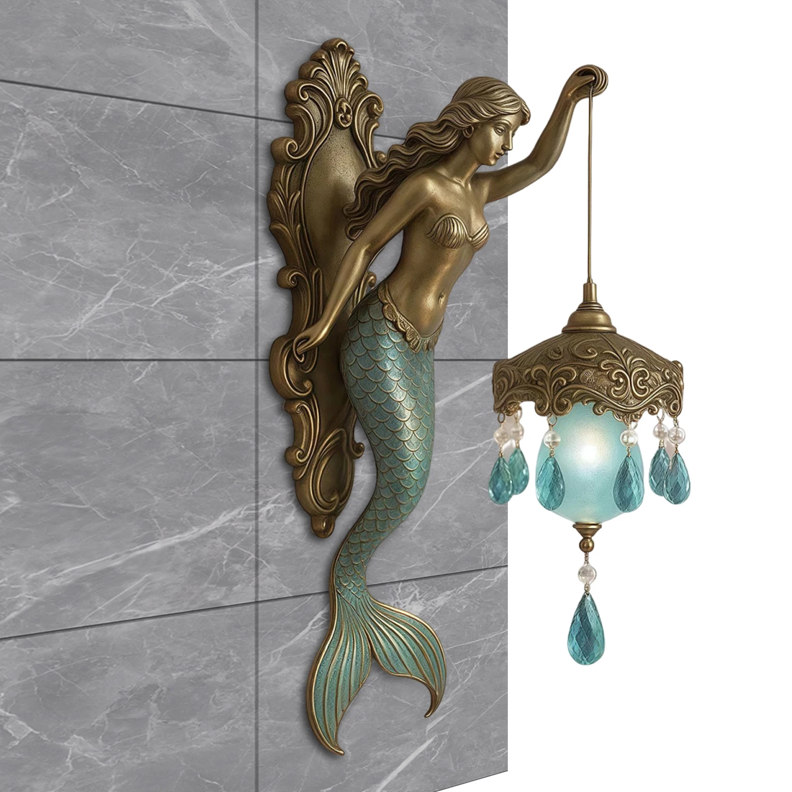 Mermaid Wall Lamp Multi Purpose Fairy Wall Sconce Tail Design Retro Coastal Style Night Light for Hotel&Restaurant Decoration