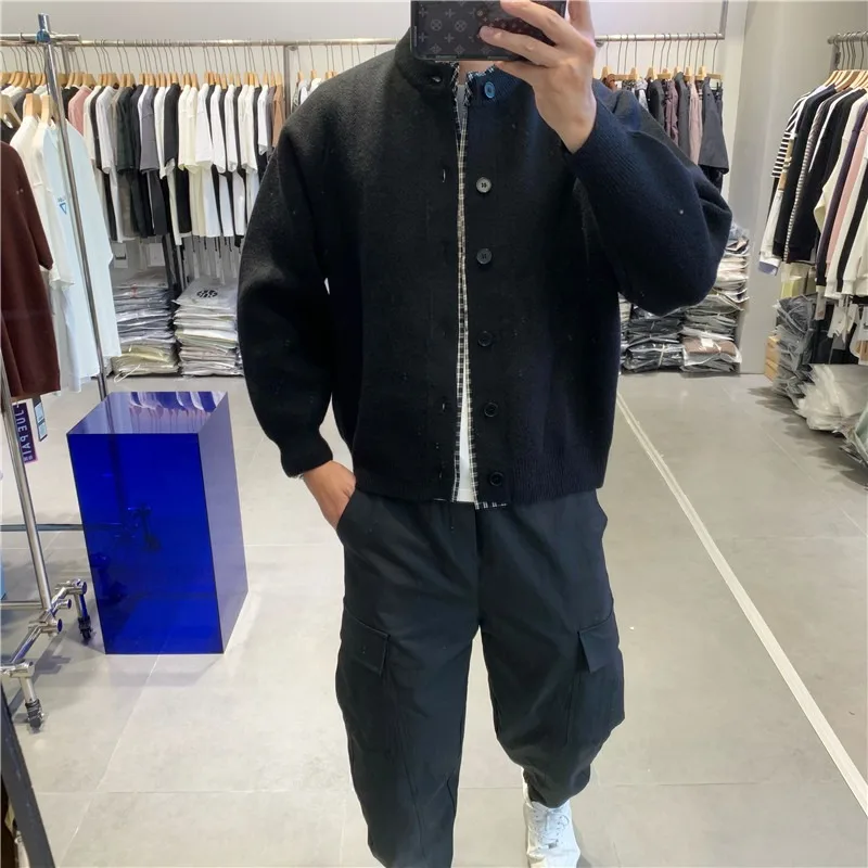 

Мужской модный вязаный кардиган-обманка (имитация двойки) в американском университетском стиле, свободного кроя, больших размеров, осень-зима, 250 Pou