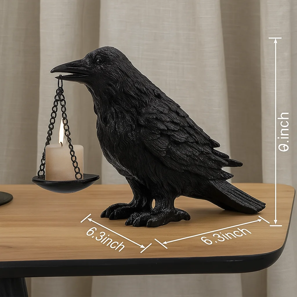 

Gothic Crow Lamp Stand Candlestick Retro Resin Statue Candle Holder Nordic Living Room Modern Creative Halloween Decoration