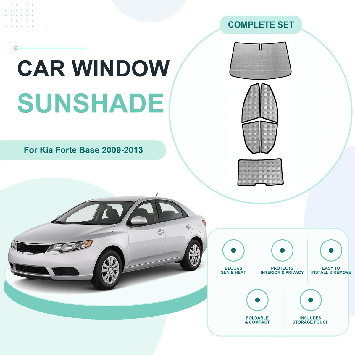 For Kia Forte Base 2009-2013 Custom Full Set Window Sunshades Aluminum Foil Suction Cup Anti UV Privacy