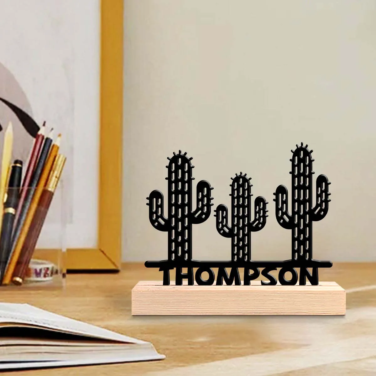 1pc Interesting Desktop Metal Statues Custom Name Equipped with A Wooden Base Holiday Gifts for Family and Friends