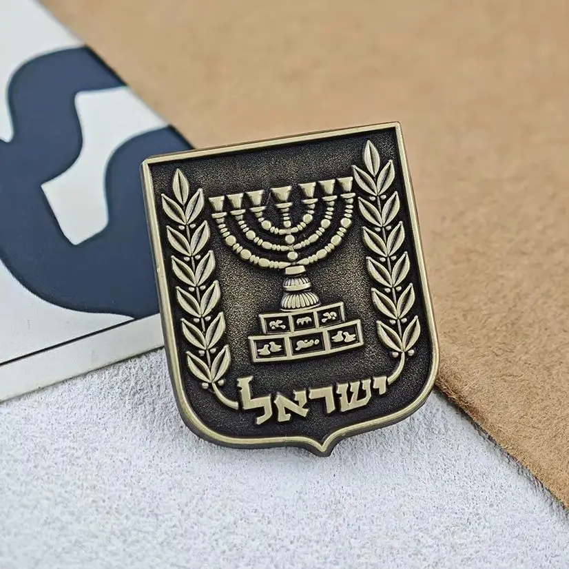 Israel Emblem Enamel Pins Jewish Menorah Brooches Golden Olive Wreath Shield Metal Badge Clothes Backpack Lapel Pin Gift