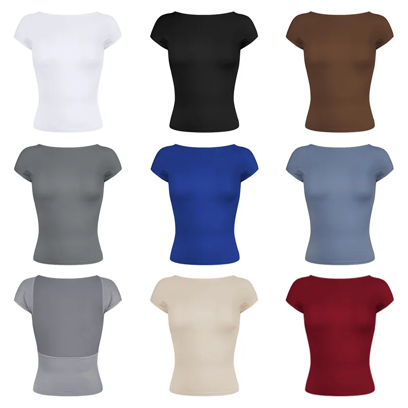 2025, Sommer, neue Mode, Damen-Tops, T-Shirts, Y2K, sexy, rückenfrei, bequem, atmungsaktiv, kurzärmelig, Slim-Fit-Damenbekleidung – Detail 2