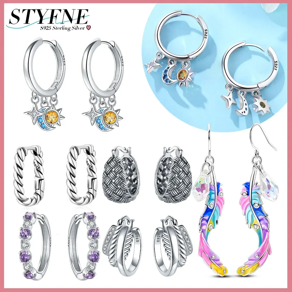 Sterling Silver 925 Sparkling Stone Star Moon Sun Tassel Earrings for Women's High-end Jewelry Travel Essential Accessories