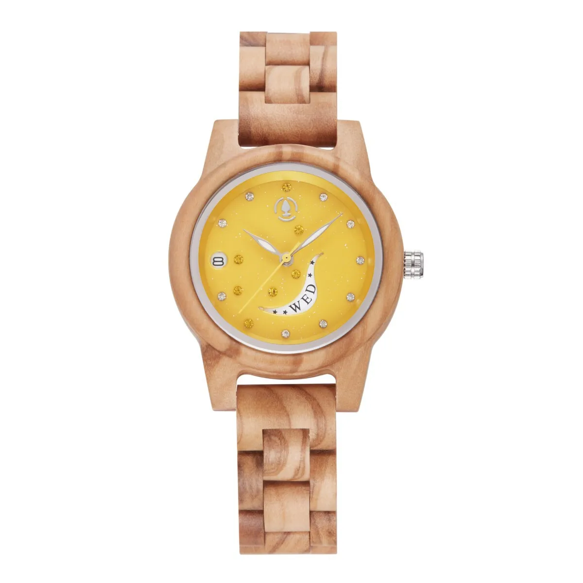 Slim Mini Ladies Wristwatch Red Sandalwood Moon Star Calendar Butterfly Clasp Quartz Timber Watch