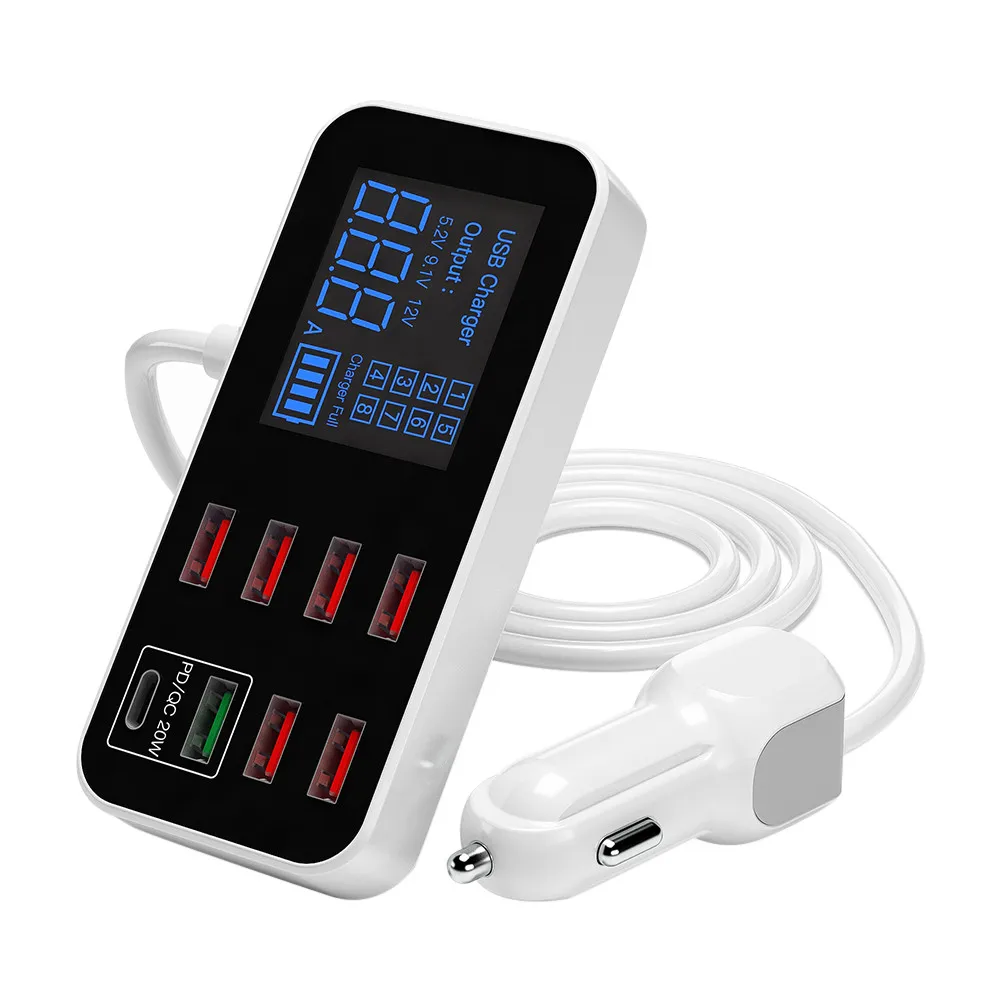 8A 40W USB Phone Charger QC3.0 USB C Type C Fast Charger 8 Ports 2.4A Digital Display Charging Station Portable Travel Charger