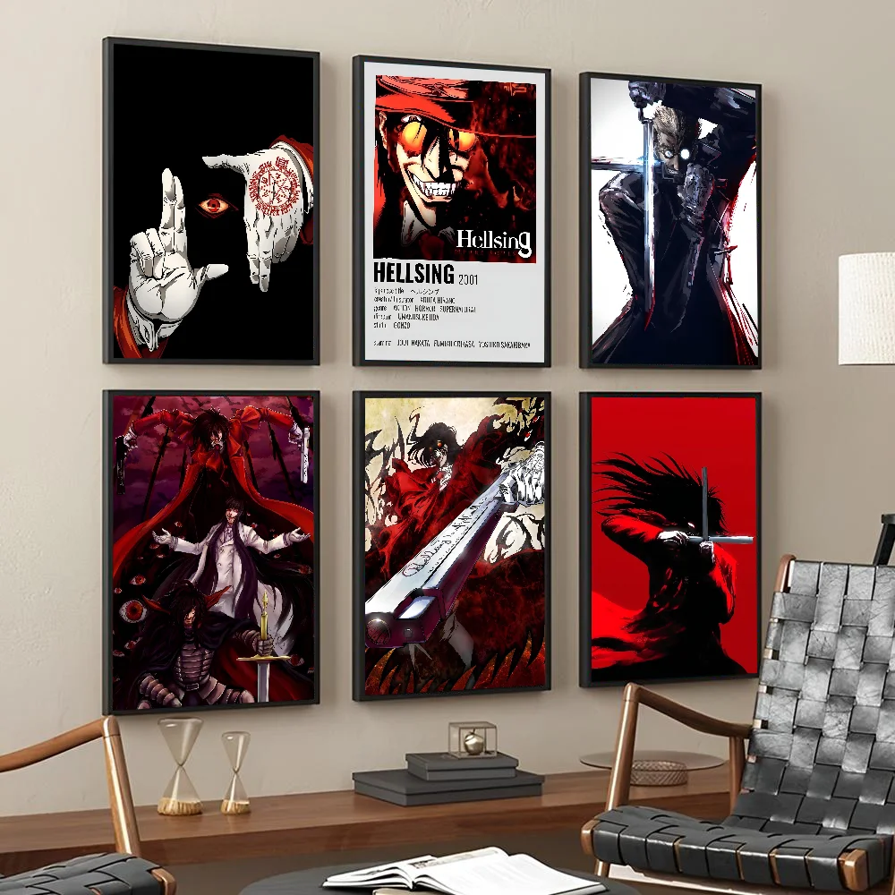 anime H-Hellsing  Poster Self-adhesive Art Waterproof Paper Sticker Coffee House Bar Room Wall Decor