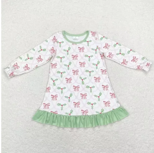 女の子ドレスカラフルな弓クリスマスフリル膝丈ドレスブティックキッズ子供服女の子ドレスホット