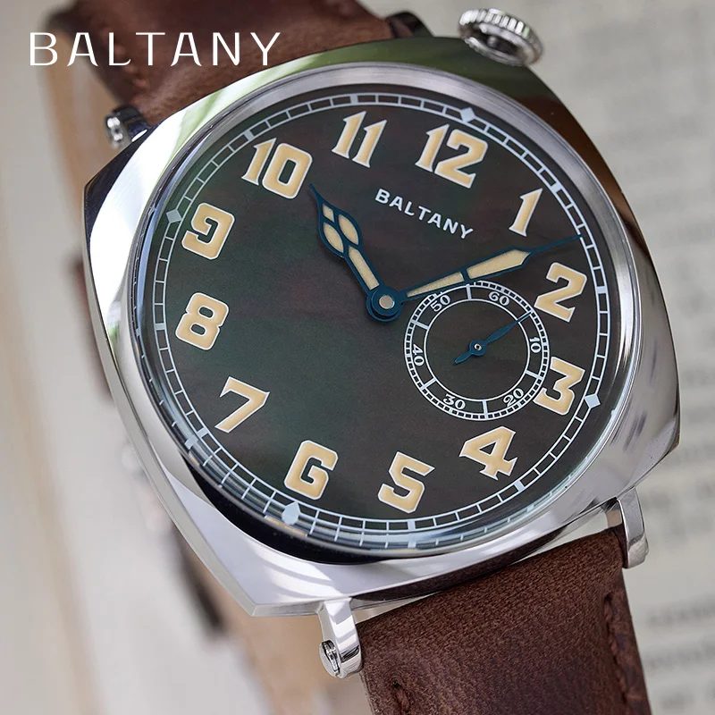 Baltany Vintage Homage Watch Sub-second Square Case MOP Dial Stainless Steel  Sapphire AR Crystal Mechanical Men's Wristwatch