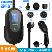 AFEEV Type2 Portable EV Charger 3.6KW 16A 1Phase Wallbox IEC 62196-2 EVSE Fast Charging Cable EU Plug WiFi APP Bluetooth Control