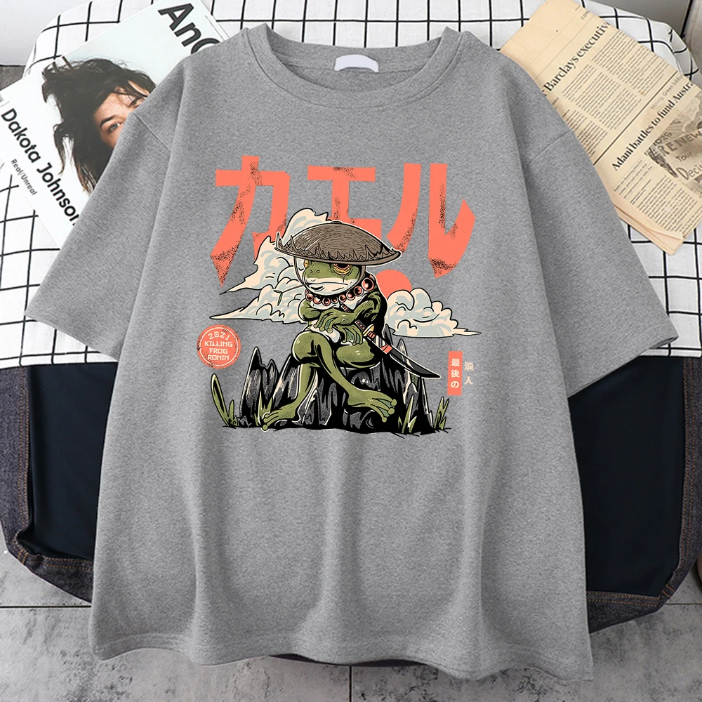 The Last Frog Samurai Cotton T-Shirt Essential Comfortable Tee Tops Oversized Short Sleeve T-Shirts Harajuku Aesthetic Tee Shirt