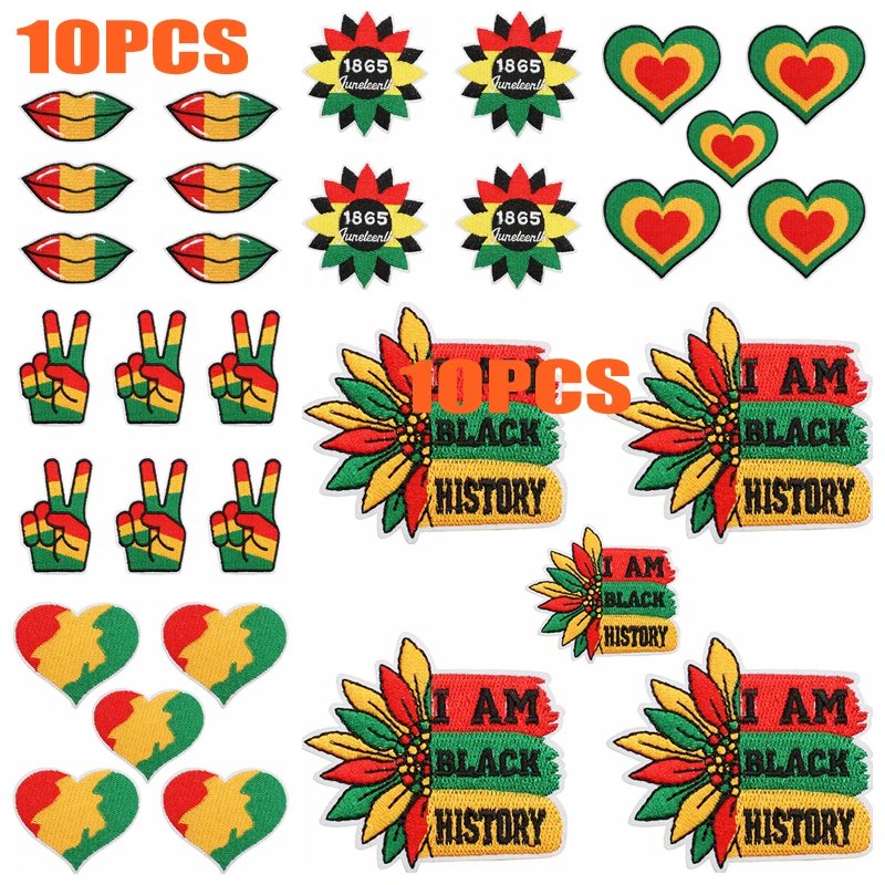 10 pièces/lot thème de l'unité noir jour de l'indépendance patchs brodés bricolage fer sur patchs pour vêtements vestes chapeaux Badges de couture