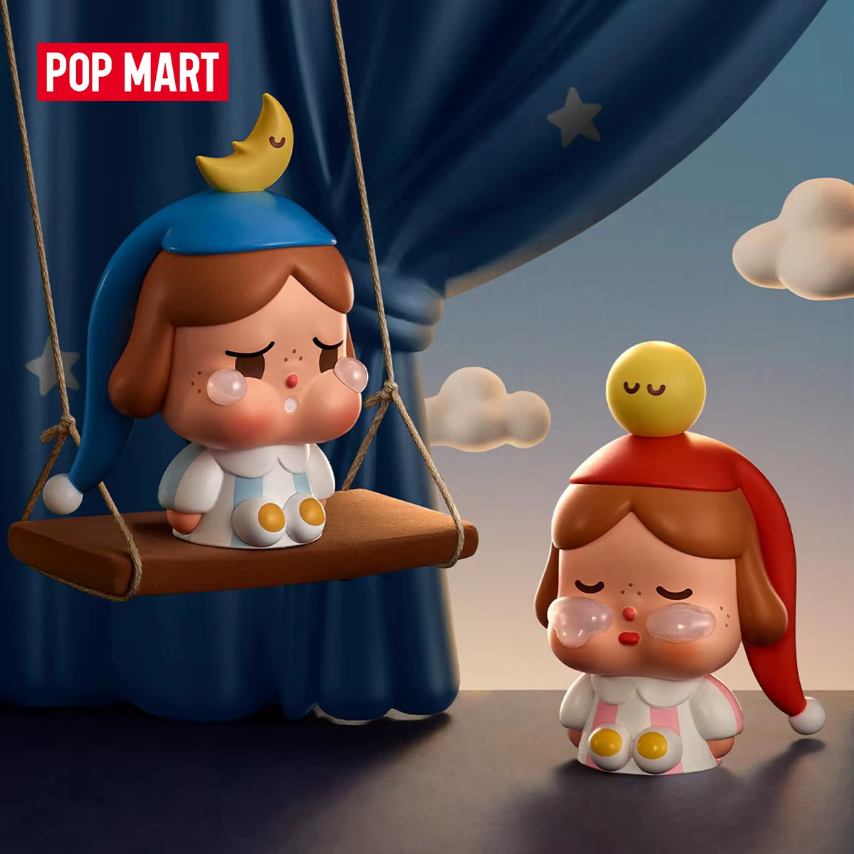 POP MART CRYBABY – figurines de la série assis de lune, boîte mystère, 1 pièce/12 pièces, boîte aveugle POPMART, jouet mignon