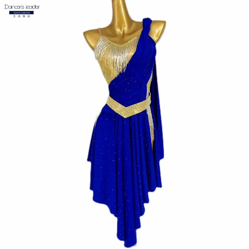 Latin Dance Dress High end Customized Half length Tassel Sling Dress Cha Cha Tango Female Adult Stage Professional Dress